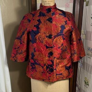 1960s Style Brocade Swing Jacket “Jackie O” Evening Coat • Mandarin Collar